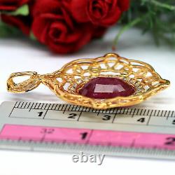 NATURAL 12 X 16 mm. OVAL CUT RED RUBY & WHITE TOPAZ PENDANT 925 STERLING SILVER