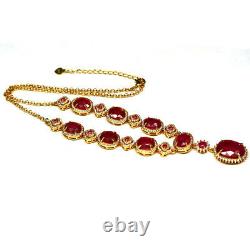 NATURAL 12 X 16 mm. PINK RUBY & WHITE CZ NECKLACE 19 925 STERLING SILVER