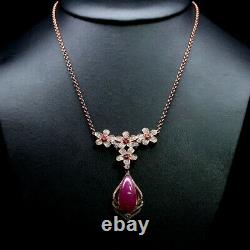 NATURAL 12 X 24 mm. PEAR PINK RUBY TOURMALINE & CZ NECKLACE 19 925 SILVER
