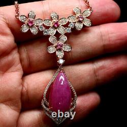 NATURAL 12 X 24 mm. PEAR PINK RUBY TOURMALINE & CZ NECKLACE 19 925 SILVER