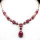 Natural 13 X 17 9 X 11 Mm. Cabochon Red Ruby & White Cz Necklace 925 Silver