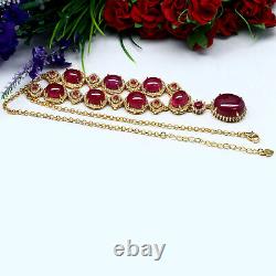 NATURAL 13 X 17 mm. 7 X 9 mm. RED RUBY & WHITE CZ NECKLACE 19 925 SILVER