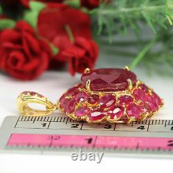 NATURAL 15 X 17 mm. OVAL WITH PINK RUBY PENDANT 925 STERLING SILVER