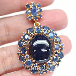 NATURAL 16 X 20 mm. OVAL CABOCHON BLUE SAPPHIRE PENDANT 925 STERLING SILVER