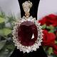Natural 16 X 20 Mm. Oval Cut Red Ruby & White Topaz Pendant 925 Sterling Silver