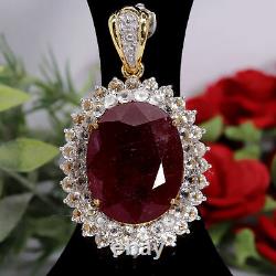 NATURAL 16 X 20 mm. OVAL CUT RED RUBY & WHITE TOPAZ PENDANT 925 STERLING SILVER