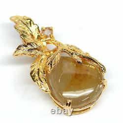 NATURAL 17 X 20 mm. PEAR CABOCHON YELLOW SAPPHIRE PENDANT 925 STERLING SILVER