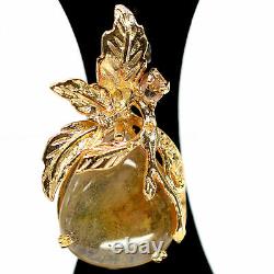 NATURAL 17 X 20 mm. PEAR CABOCHON YELLOW SAPPHIRE PENDANT 925 STERLING SILVER