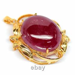NATURAL 22 X 26 mm. OVAL CABOCHON RED RUBY PENDANT 925 STERLING SILVER
