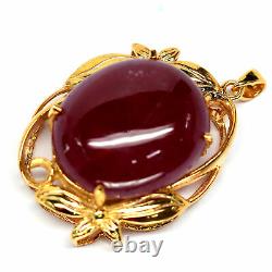 NATURAL 22 X 26 mm. OVAL CABOCHON RED RUBY PENDANT 925 STERLING SILVER