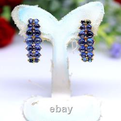 NATURAL 4 3 mm. CABOCHON BLUE SAPPHIRE STUD EARRINGS 925 STERLING SILVER