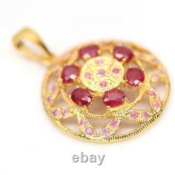 NATURAL 4 X 5 mm. RED RUBY & PINK SAPPHIRE 925 STERLING SILVER PENDANT