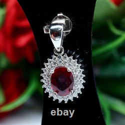 NATURAL 6 X 8 mm. OVAL RED RUBY & WHITE CZ PENDANT 925 STERLING SILVER