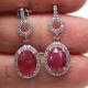 Natural 6 X 8 Mm. Red Ruby & White Cz 925 Sterling Silver Earrings