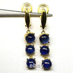NATURAL 6 mm. BLUE SAPPHIRE DROP EARRINGS 925 STERLING SILVER