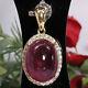 Natural 7 X 9 Mm. Cabochon Red Ruby & White Cz Pendant 925 Sterling Silver
