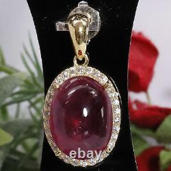 NATURAL 7 X 9 mm. CABOCHON RED RUBY & WHITE CZ PENDANT 925 STERLING SILVER