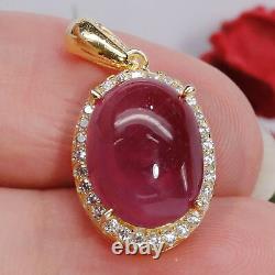 NATURAL 7 X 9 mm. CABOCHON RED RUBY & WHITE CZ PENDANT 925 STERLING SILVER