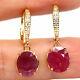 Natural 8 X 10 Mm. Oval Red Ruby & White Cz Drop Earrings 925 Sterling Silver