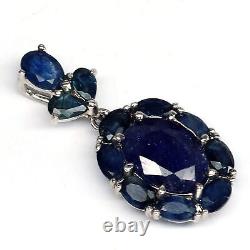 NATURAL 8 X 11 mm. OVAL BLUE SAPPHIRE PENDANT 925 STERLING SILVER