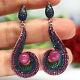 Natural 8 Mm. Cabochon Red Ruby & Fancy Clr Cz Earrings 925 Sterling Silver