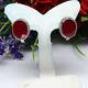 Natural 9 X 11 Mm. Red Ruby & White Cz Earrigns 925 Sterling Silver
