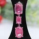Natural 9 X 13 Mm. Cabochon Red Ruby & White Cz Long Pendant 925 Sterling Silver