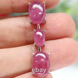 NATURAL 9 X 13 mm. CABOCHON RED RUBY & WHITE CZ LONG PENDANT 925 STERLING SILVER