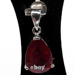 NATURAL 9 X 13 mm. PEAR BLOOD RED RUBY PENDANT 925 STERLING SILVER