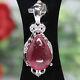 Natural 9 X 14 Mm. Cabochon Red Ruby & White Cz Pendant 925 Sterling Silver