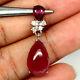 Natural 9 X 14mm. Pear Cabochon Red Ruby & White Cz Pendant 925 Silver Sterling