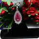 Natural 9 X 15 Mm. Cabochon Red Ruby & White Cz Pendant 925 Sterling Silver