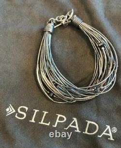 NEW SILPADA B2143 Sterling Silver Hematite Glass Grey Leather Bracelet