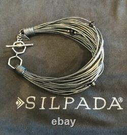 NEW SILPADA B2143 Sterling Silver Hematite Glass Grey Leather Bracelet