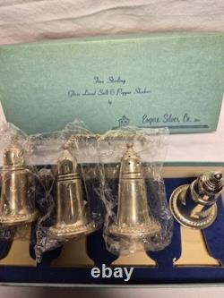 NOS Empire Silver Co Sterling Silver Weighted Glass Lined Salt Pepper Shakers