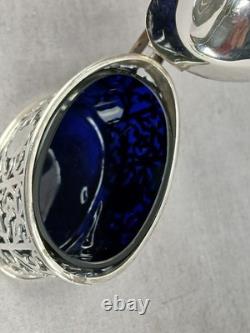 Nathan & Hayes Chester Sterling Silver & Cobalt Glass Condiment Pot C. 1903