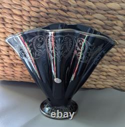 National Glass Co. Vase Black Glass Sterling Silver Overlay Art Nouveau 1900s