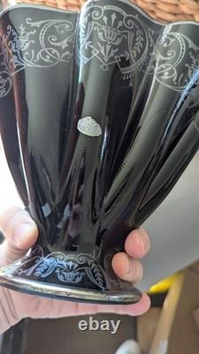 National Glass Co. Vase Black Glass Sterling Silver Overlay Art Nouveau 1900s