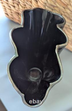 National Glass Co. Vase Black Glass Sterling Silver Overlay Art Nouveau 1900s