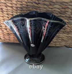 National Glass Co. Vase Black Glass Sterling Silver Overlay Art Nouveau 1900s