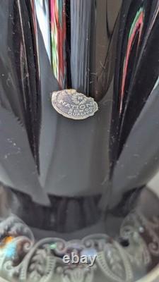 National Glass Co. Vase Black Glass Sterling Silver Overlay Art Nouveau 1900s