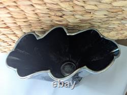 National Glass Co. Vase Black Glass Sterling Silver Overlay Art Nouveau 1900s