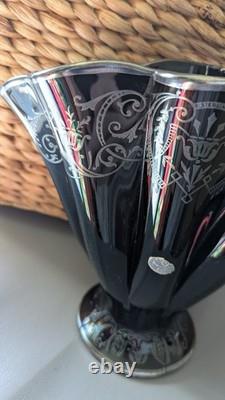 National Glass Co. Vase Black Glass Sterling Silver Overlay Art Nouveau 1900s