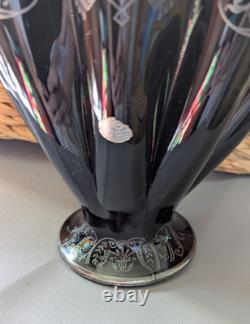 National Glass Co. Vase Black Glass Sterling Silver Overlay Art Nouveau 1900s