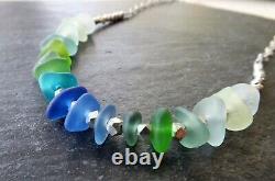 Natural Beach Sea Glass & Sterling Silver Necklace, Artisan Jewelry, Turquoise