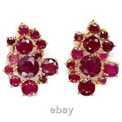 Natural Blood Red Ruby Stud Earrings 925 Sterling Silver 14k Gold Plated