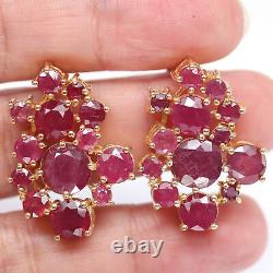 Natural Blood Red Ruby Stud Earrings 925 Sterling Silver 14k Gold Plated