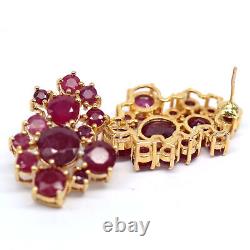 Natural Blood Red Ruby Stud Earrings 925 Sterling Silver 14k Gold Plated