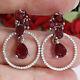 Natural Blood Red Ruby & White Cz Earrings 925 Sterling Silver