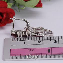 Natural Blood Red Ruby & White Cz Earrings 925 Sterling Silver